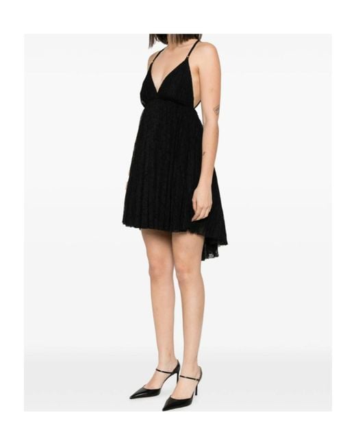 Elisabetta Franchi Black Lace Asymmetric Mini Dress