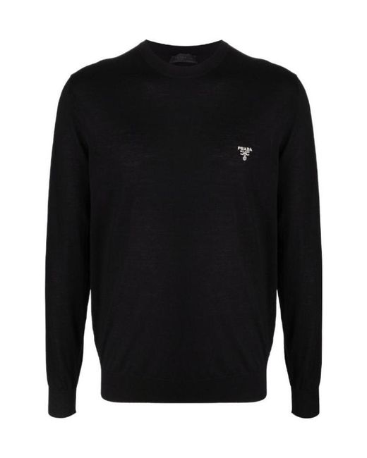 Prada Black Logo Embroidered Crewneck Jumper for men