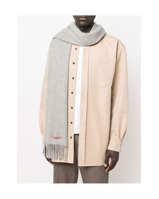 Acne Gray Logo Patch Fringed Scarf for men