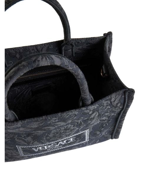 Versace Black All-Over Floral Motif Top Handle Bag