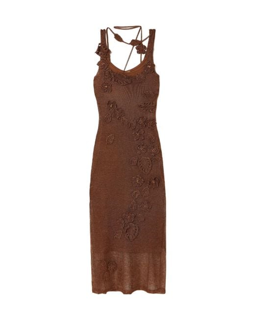 Cult Gaia Brown Pemma Appliquéd Knitted Midi Dress