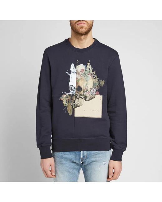 McQueen Blue Round-Collar Long-Sleeve Hoodie for men