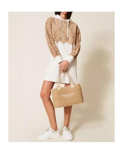 Twinset White Lace-Detail Hooded Dress