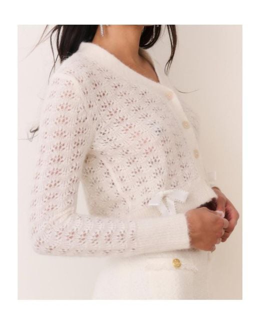 LoveShackFancy White Lilly Cropped Knit Cardigan