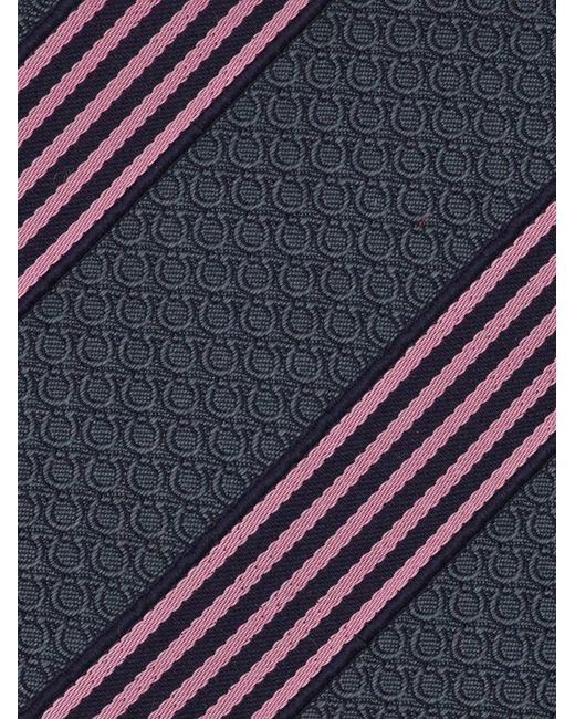 Ferragamo Blue Regimental Gancini Silk Jacquard Tie for men