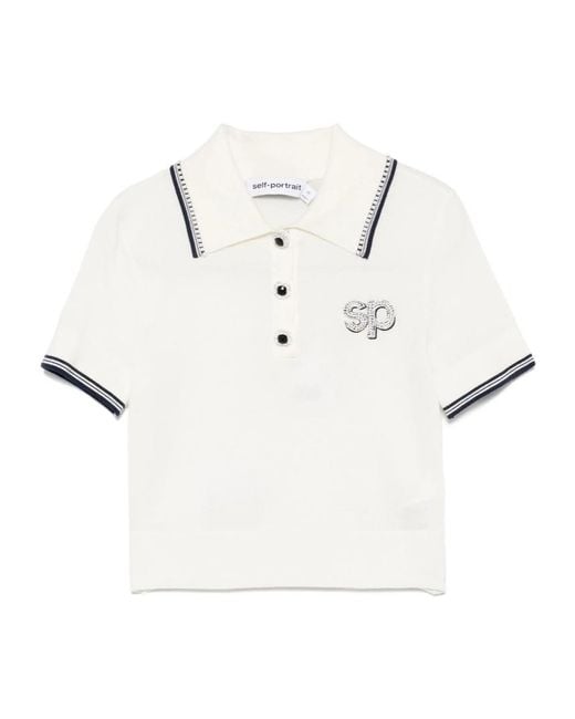 Self-Portrait White Knit Sp Polo Top