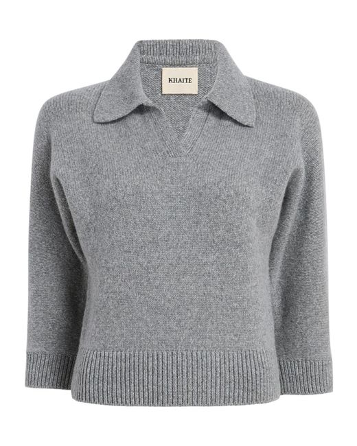 Khaite Gray Polo-Neck Cashmere Sweater