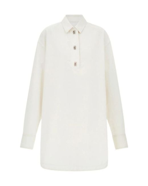 Ferragamo White Cotton And Silk Shirt Dress