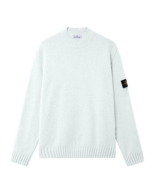 Stone Island White Mock Neck Sweater With Ribbed Trims for men