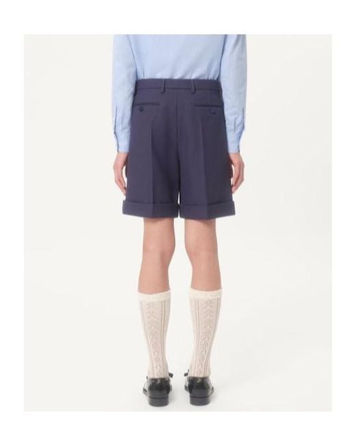 Valentino Blue Cuffed Wool Bermuda Shorts for men