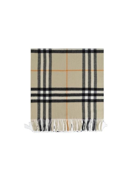 Burberry White Check Printed Fringed Scarf for men