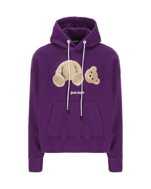 Palm Angels Purple Teddy Bear Logo Hoodie for men