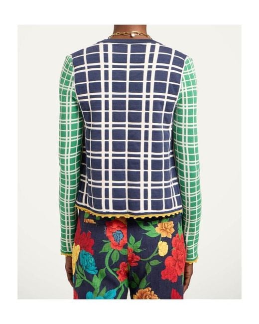 LaDoubleJ Blue Tie Front Checked Cardigan