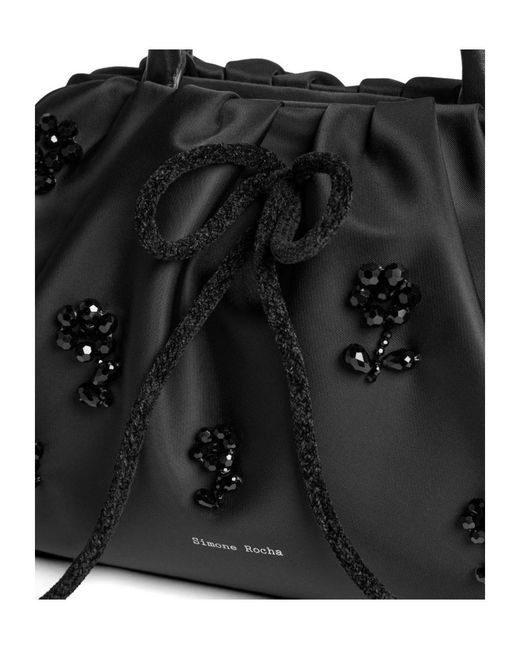 Simone Rocha Black Leather-Trimmed Embellished Shell Tote