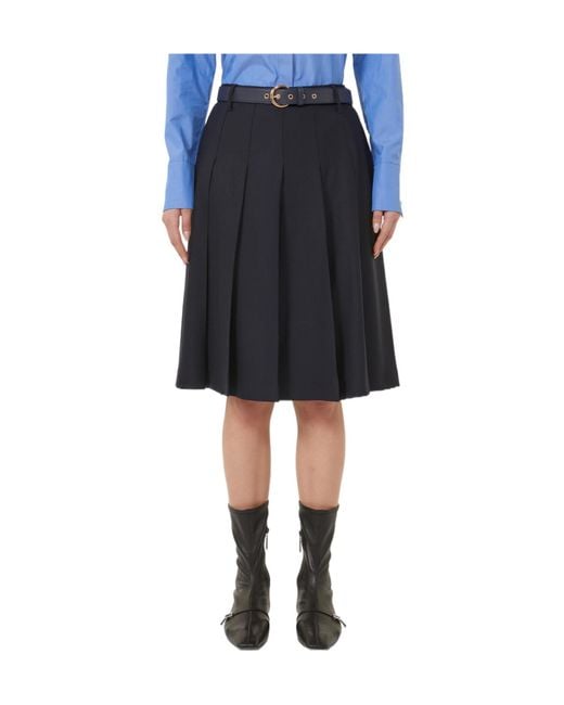 Max Mara Blue Pleated Wool Skirt