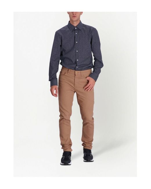 Boss Brown Cotton-Stretch Tapered-Leg Trousers for men