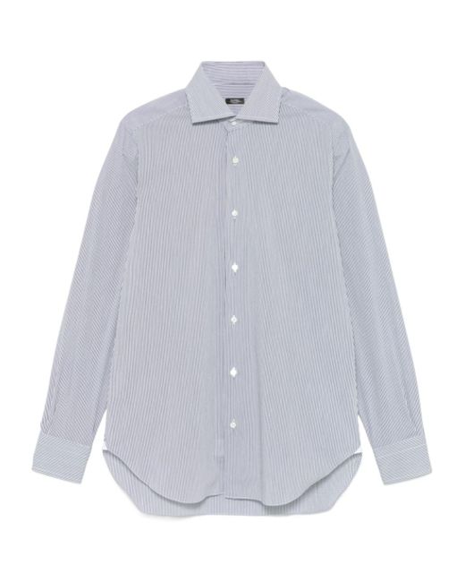 Barba Napoli Blue Printed Striped Shirt for men