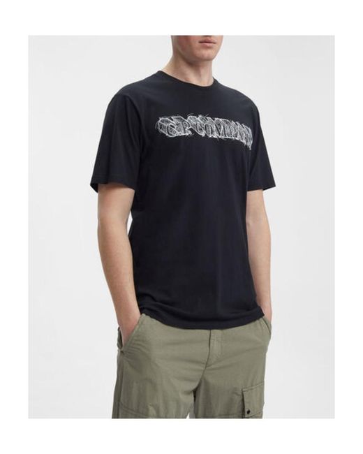 C P Company Black Logo-Print Cotton T-Shirt for men