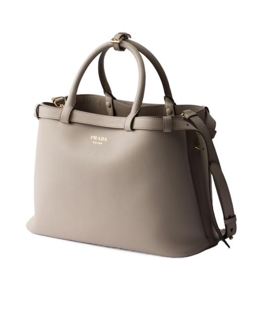 Prada Brown Buckle Medium Leather Handbag With Double Belt
