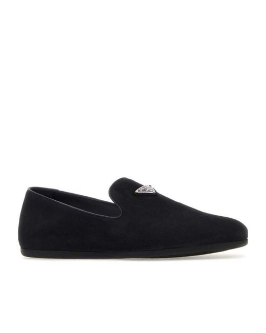 Prada Black Triangle-Logo Suede Slippers for men