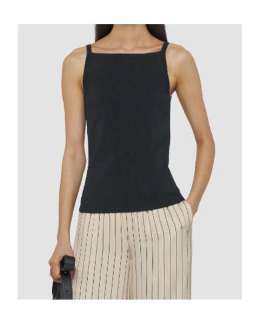 Joseph Black Square-Neck Rib Knit Viscose Tank