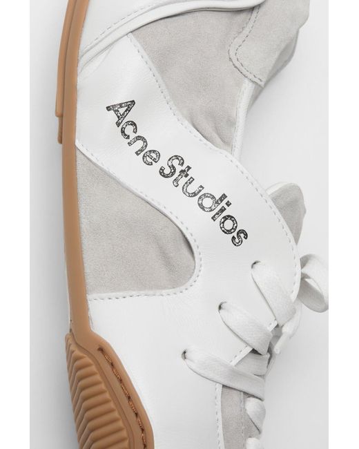 Acne White Leather Lace-Up Sneakers for men