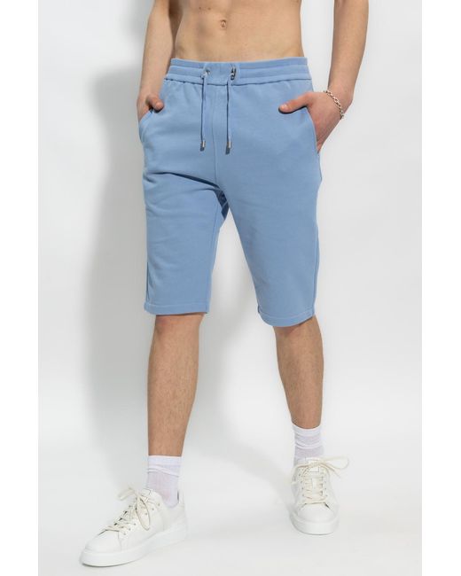 Balmain Blue Drawstring Elastic Waist Track Shorts for men