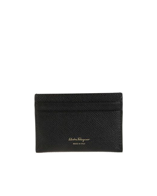 Ferragamo Black Gancini Pebbled-Leather Card Holder