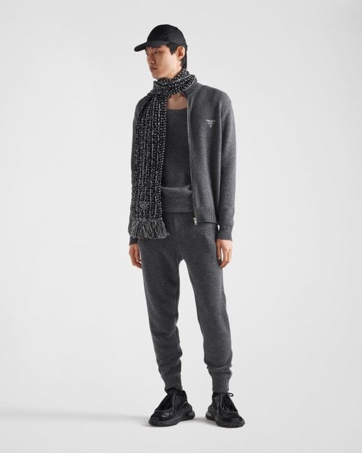 Prada Gray Logo Embroidered Jogging Pants for men