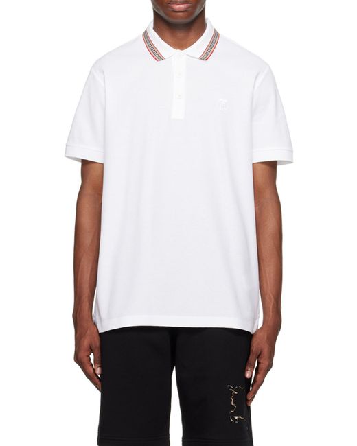 Burberry White Logo Embroidered Short Sleeved Polo Shirt for men