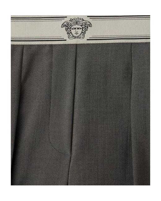 Versace Gray Medusa Waistband Pleated Pants