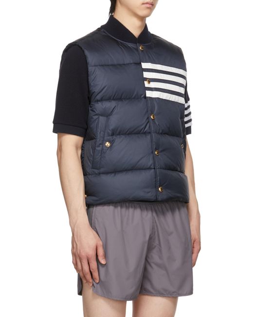 Thom Browne Blue 4-Bar Down Gilet for men