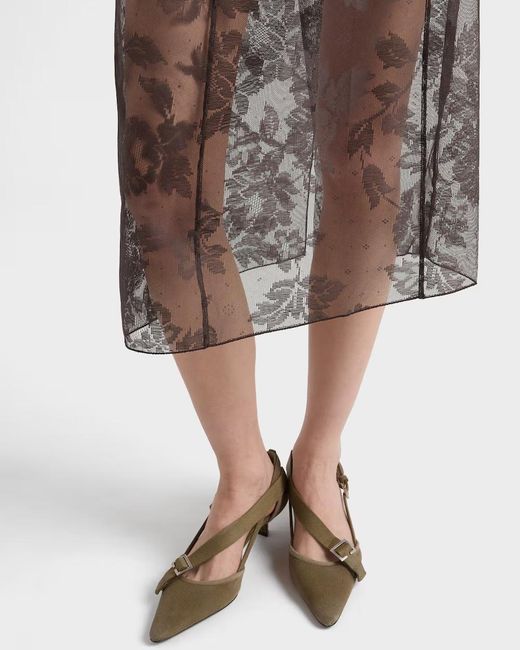 Prada Multicolor Chantilly Lace Midi-Skirt With Suspender Straps