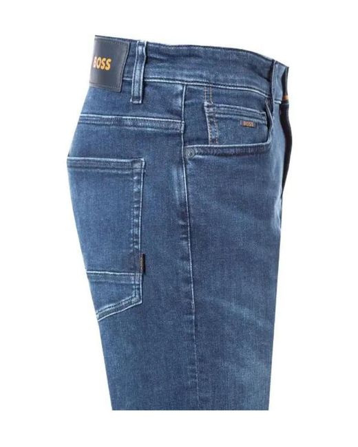 Boss Blue Mid-Wash Logo-Patch Jeans for men
