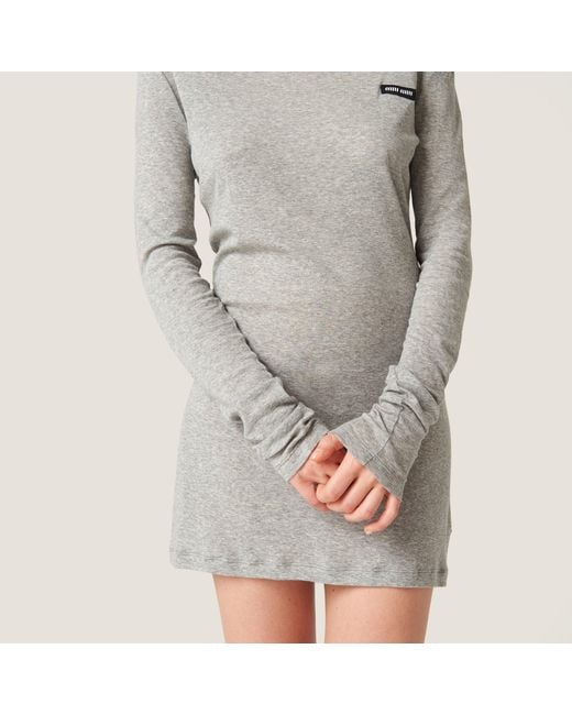 Miu Miu Gray Ribbed Knit Jersey Dress