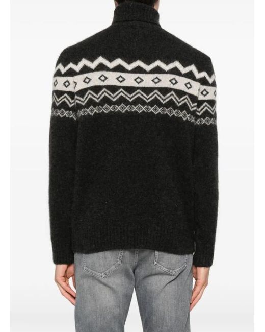 Eleventy Black Turtleneck Jacquard Sweater for men