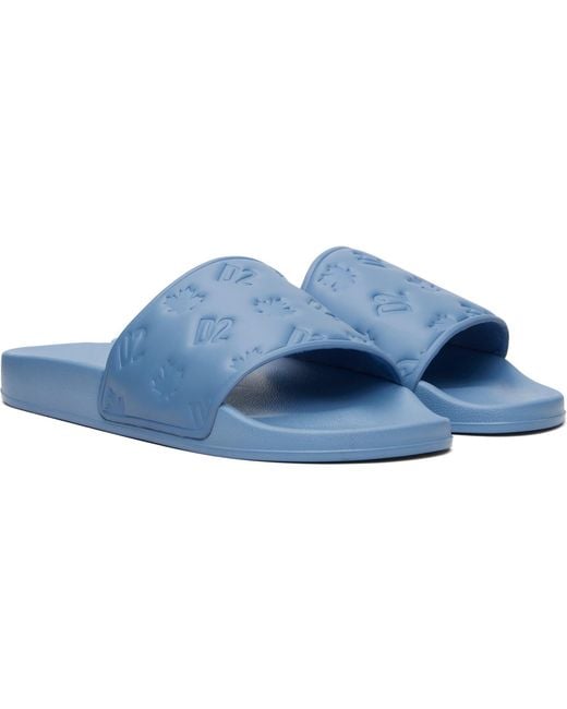 DSquared² Blue Logo-Embossed Open-Toe Slippers for men