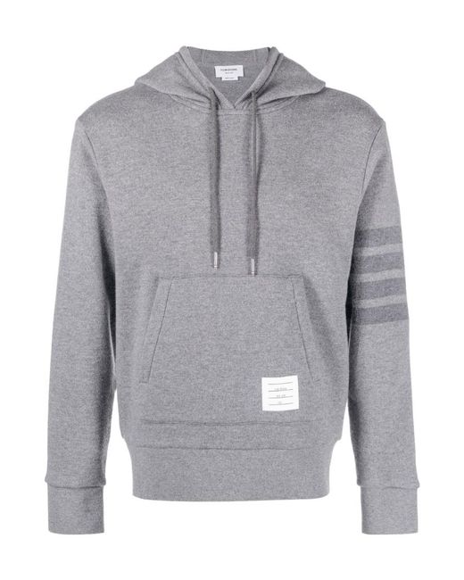 Thom Browne Gray Stripe Knitted Hoodie for men