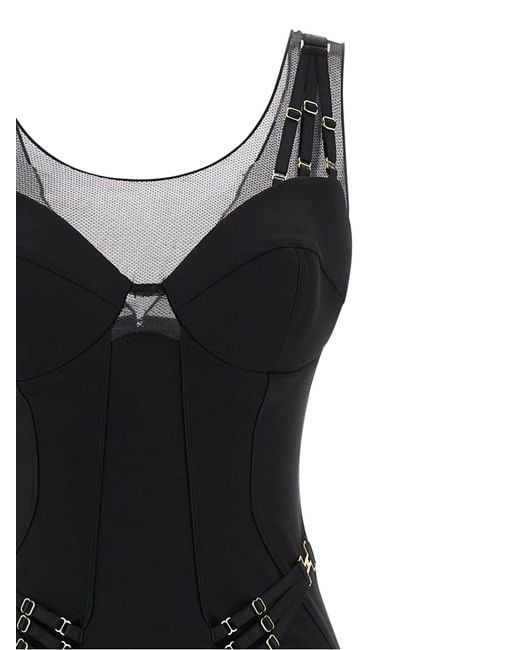 Elisabetta Franchi Black Sheer Panel Corset Dress