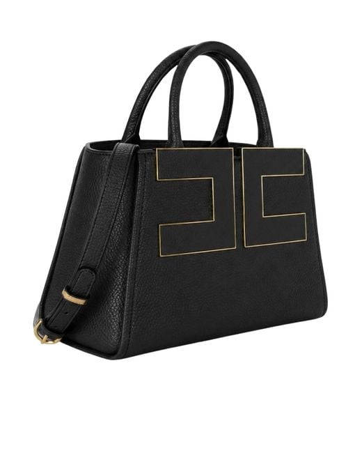 Elisabetta Franchi Black Logo-Embroidered Tote Bag