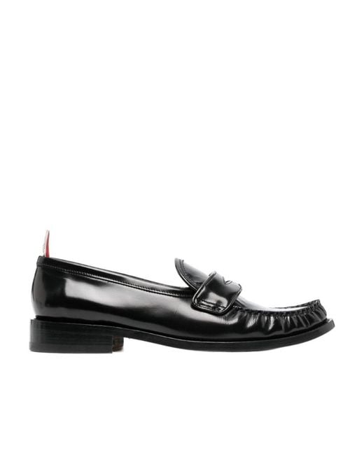 Thom Browne Black Almond Toe Penny-Slot Loafers for men