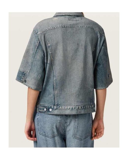 AllSaints Blue Juni Terry Short Sleeve Illusion Of Denim Shirt