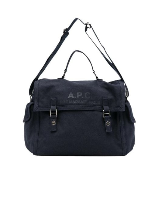 A.P.C. Blue Logo-Print Messenger Bag for men