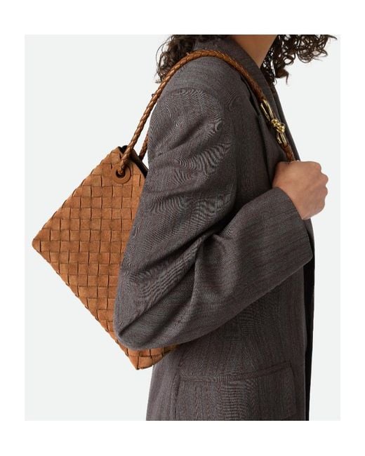 Bottega Veneta Brown Andiamo Woven Shoulder Bag
