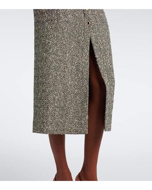 Alessandra Rich Gray Belted Cotton And Wool-Blend Tweed Midi Dress