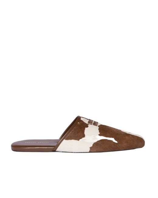 Miu Miu Brown Printed Leather Slippers