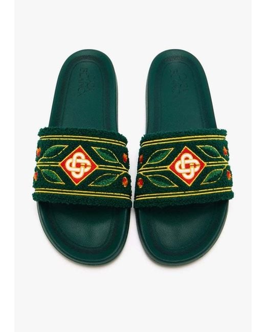 Casablanca Green Logo Detailed Terry Slides for men