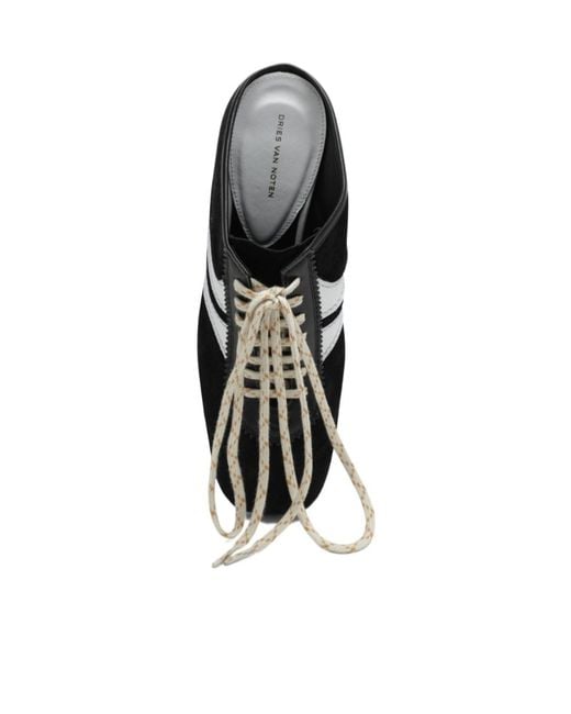 Dries Van Noten Black Mules 65 Aus Schwarzem Und Weißem Wildleder Und Leder