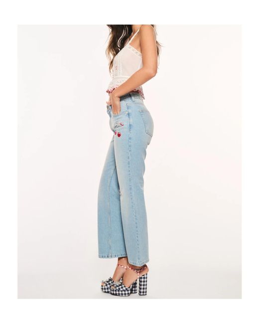 LoveShackFancy Blue Cherry Embroidered Jeans