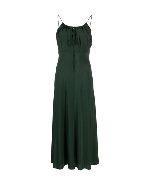Totême  Green Gathered Silk Midi Dress